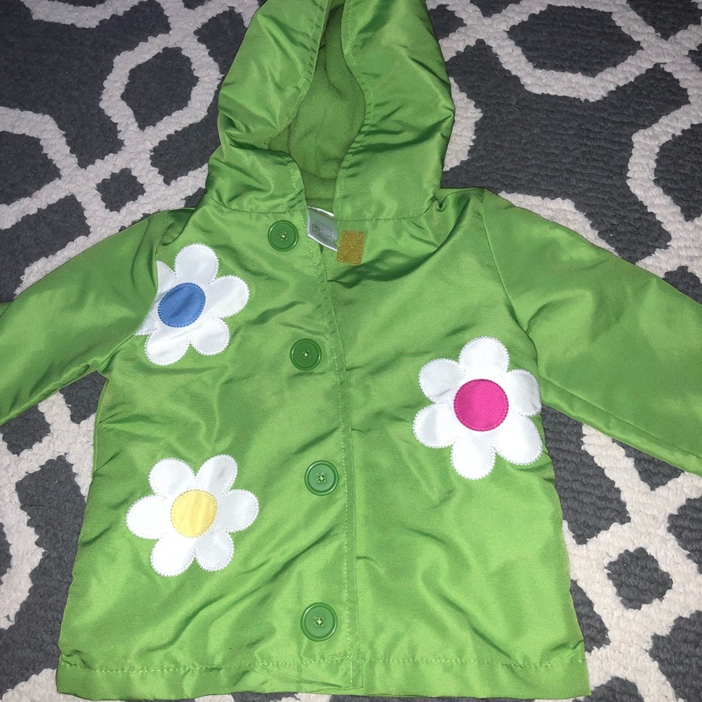 GYMBOREE FLEECE LINED RAINCOAT EUC GREEN 12-24m